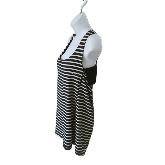 ACX  Athleisure Workout Wear Tank Top Black White Stripes Criss Cross Back M - Picture 4 of 8